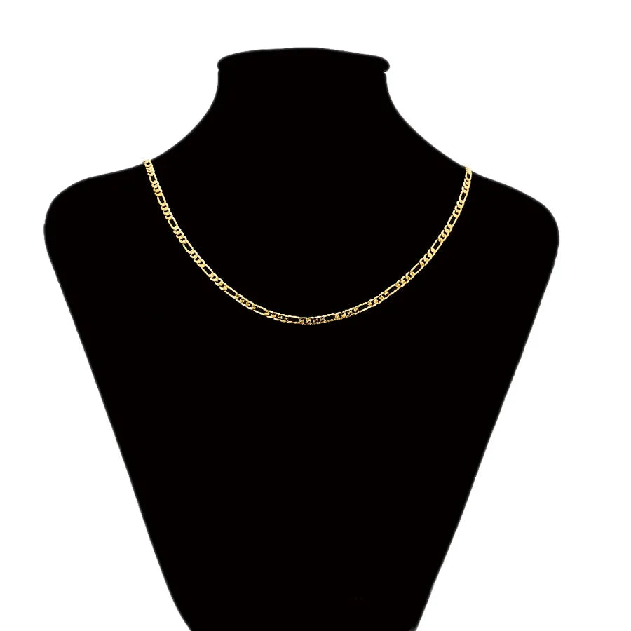 XP Jewelry --( 50 60 cm x 4 mm ) Slim Long Figaro Chain 3:1 Men 24 k Pure Gold Color Fashion European Style