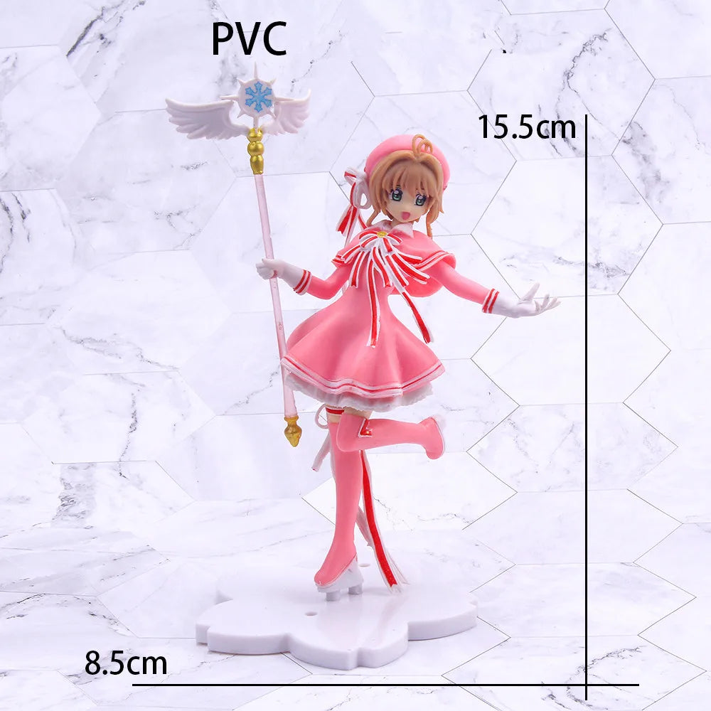 Anime Schöne Rosa Card Captor SAKURA Actionfiguren Modelle PVC Figur Modell Auto Kuchen Dekorationen Zauberstab Mädchen Spielzeug Geschenk