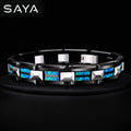 10mm Width Black Ceramic Bracelet Tungsten Links for Men inlay Opal 18.5cm/20cm Length