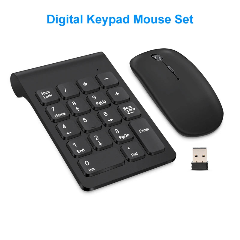 Lefon Wireless Numeric Keyboard 18 Keys Mini Digital Number Pad Keypad Accounting Bank Keypad Mouse Set For PC Laptop Notebook