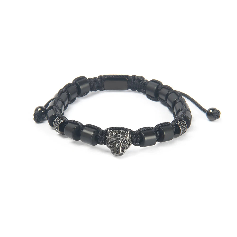 Ailatu 10 teile/los Hohe Qualität Luxus Männer Schmuck Balck CZ Leopard Macrame Armband Freies Logo Service Drop Verschiffen