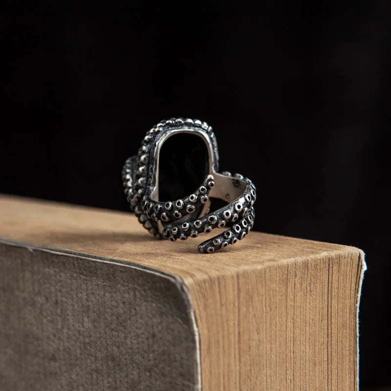 MKENDN Gothic-Ring mit Meerestieren, 100 % 925er Sterlingsilber, Oktopus-Bikerring für Männer und Frauen, Street-Hip-Hop-Punk, dunkler Schmuck