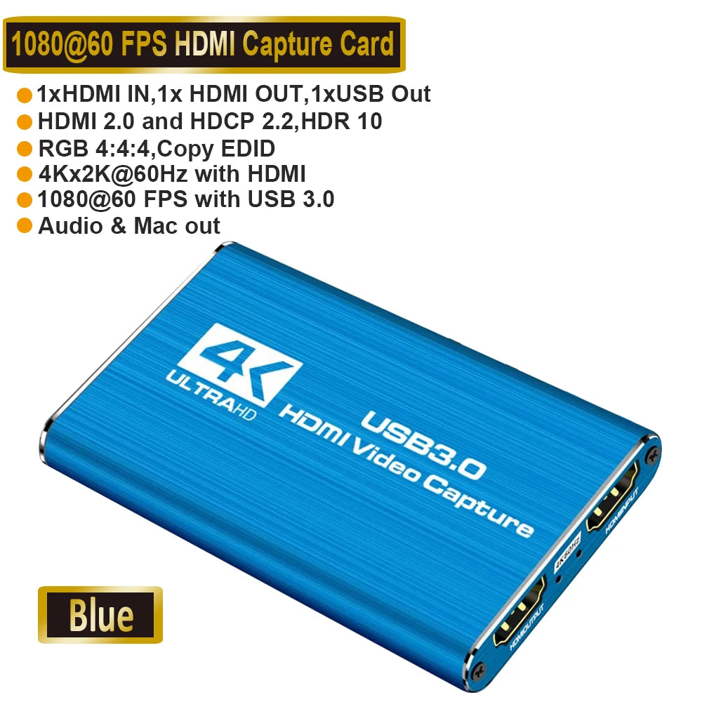 Navceker USB 3.0 HDMI Game Capture Card 1080P 4K placa de video Reliable streaming Adapter For Live Broadcasts Video Recording
