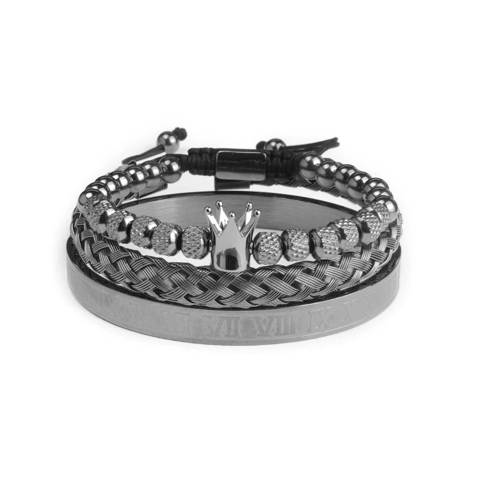 Ailatu 5 Sets Edelstahl Römische Zahl Armreifen Männer Geflochtene Energie Krone Armband Freundschaft Schmuck Kostenloser Logo Service