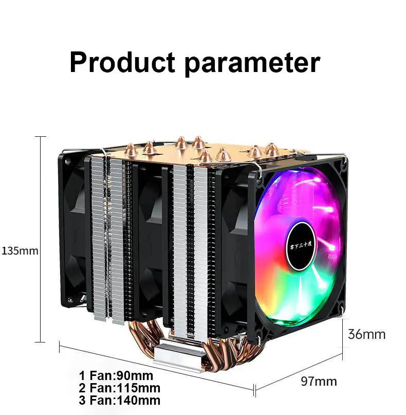 High Quality 6Heat-Pipes RGB 3PIN CPU Cooler Radiator Cooling 3 Fans For AM2/AM3/AM4 LGA 1150 1155 1366 1156 2011 2011-3