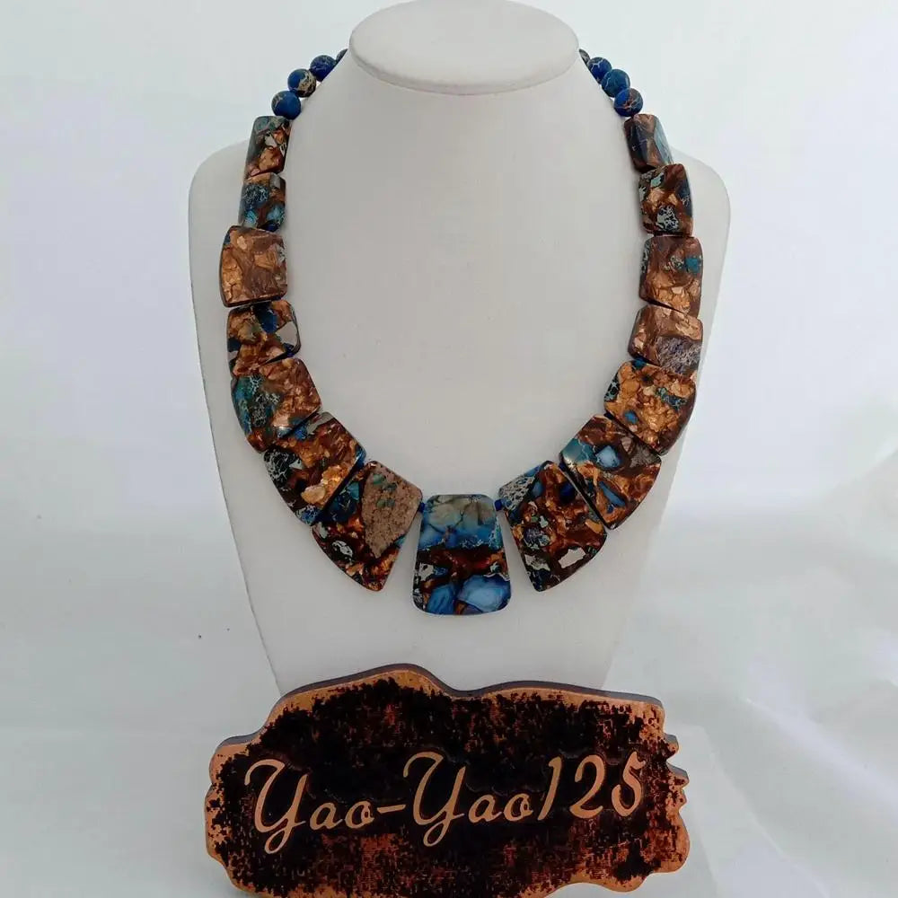YYGEM 19''  Mixed Color Sea Sediment Imperial Jasper Graduated Necklace
