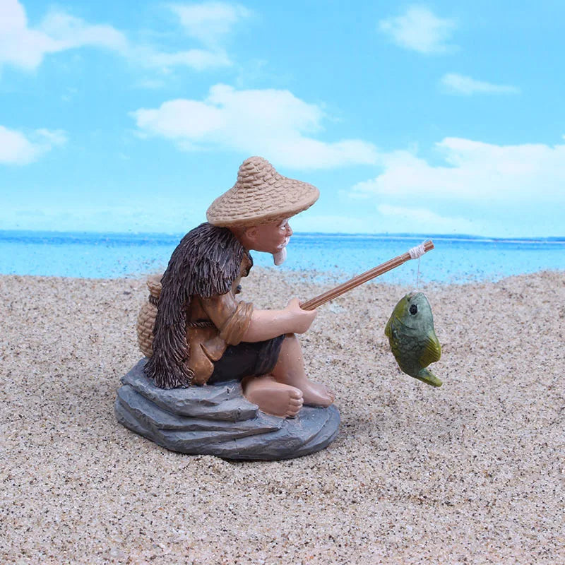 Fisherman's sitting figure eye-catching resin fishing elderly sculpture aquarium decoration outdoor garden decoration pond