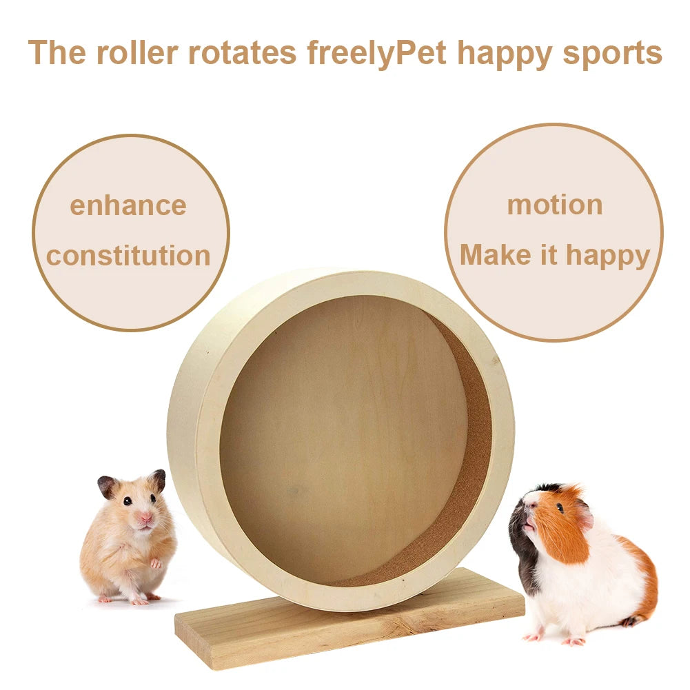 Hamster Roller Round Wheel Natural Wood Silent Toy Guinea Pig Cage Practical Wooden Mute Roller Hamster Running Disc