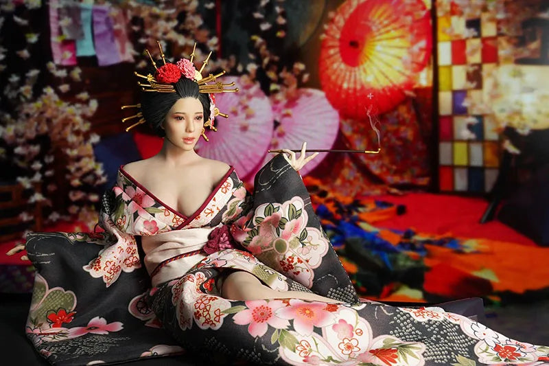 Auf Lager SET052 1/6 Japanische Geisha Oiran Japanische Sengoku Kopfskulptur Kimono Kostüm Kleidung Set Modell für 12'' Körper