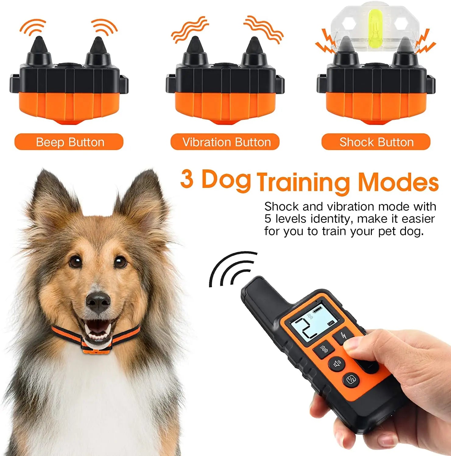 Hundetrainingshalsband, wasserdicht, wiederaufladbar, Schockhalsbänder für Hunde mit Ferntraining, Piepton, Vibrationsschock, elektrisches Hundehalsband
