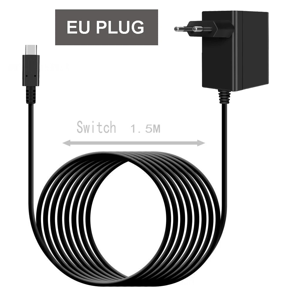 Nintend Switch 5 V 3 A / 15 V 2.6 A  Power Supply Travel Charger With 1.5 m USB Type C Charging Cable Support TV for Switch Lite