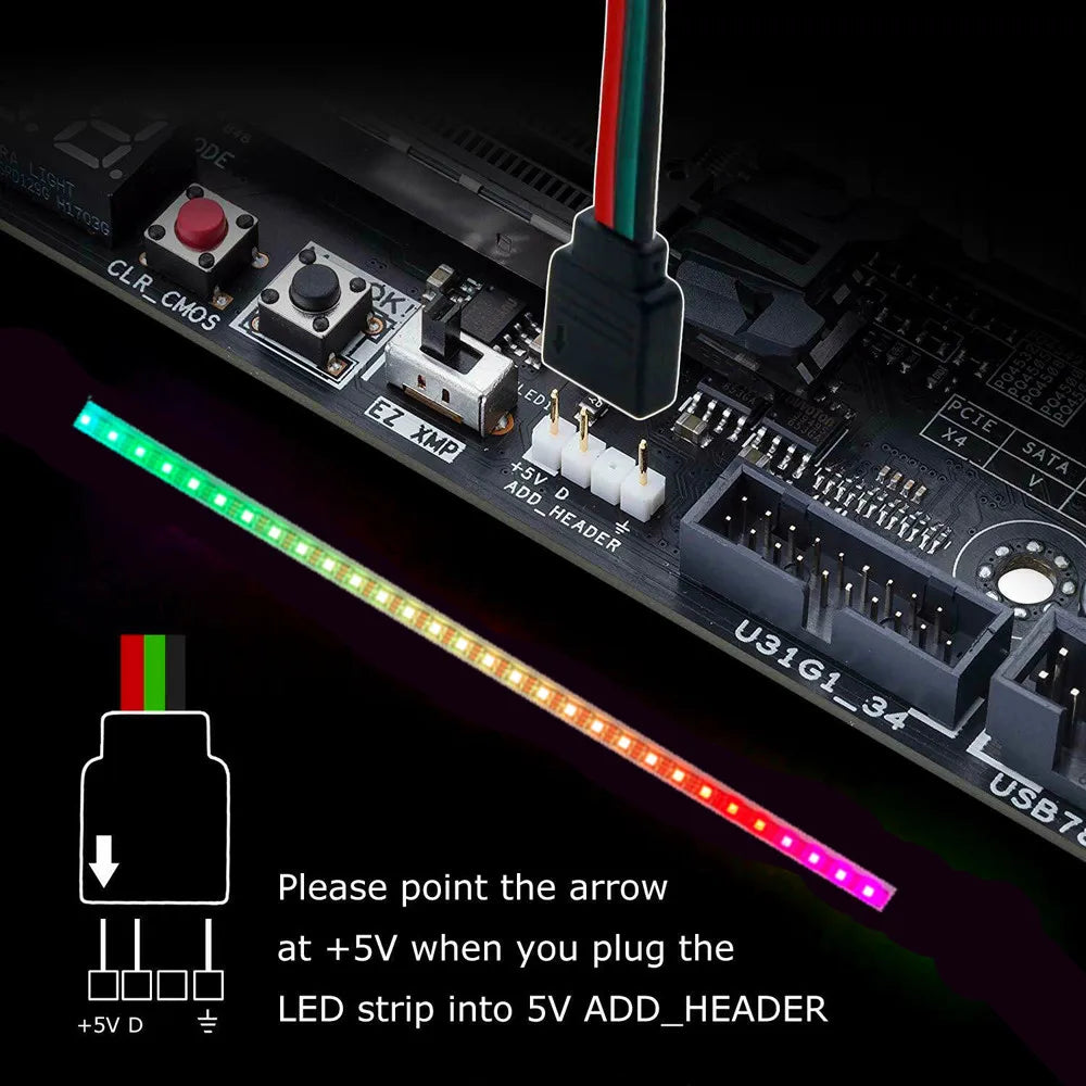 Addressable ARGB 5V LED Strip 3Pin Computer PC Case Tape Light WS2812B SMD 5050 Flexible Changeable Color Gamer Desktop Lamp