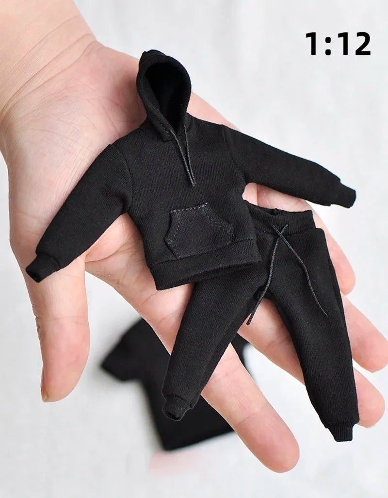 Herrenkleidung im Maßstab 1/12, lässige Sport-Kapuzenpullover-Hose, kurzärmliges T-Shirt, Zubehörmodell für 6-Zoll-Actionfigurenkörper