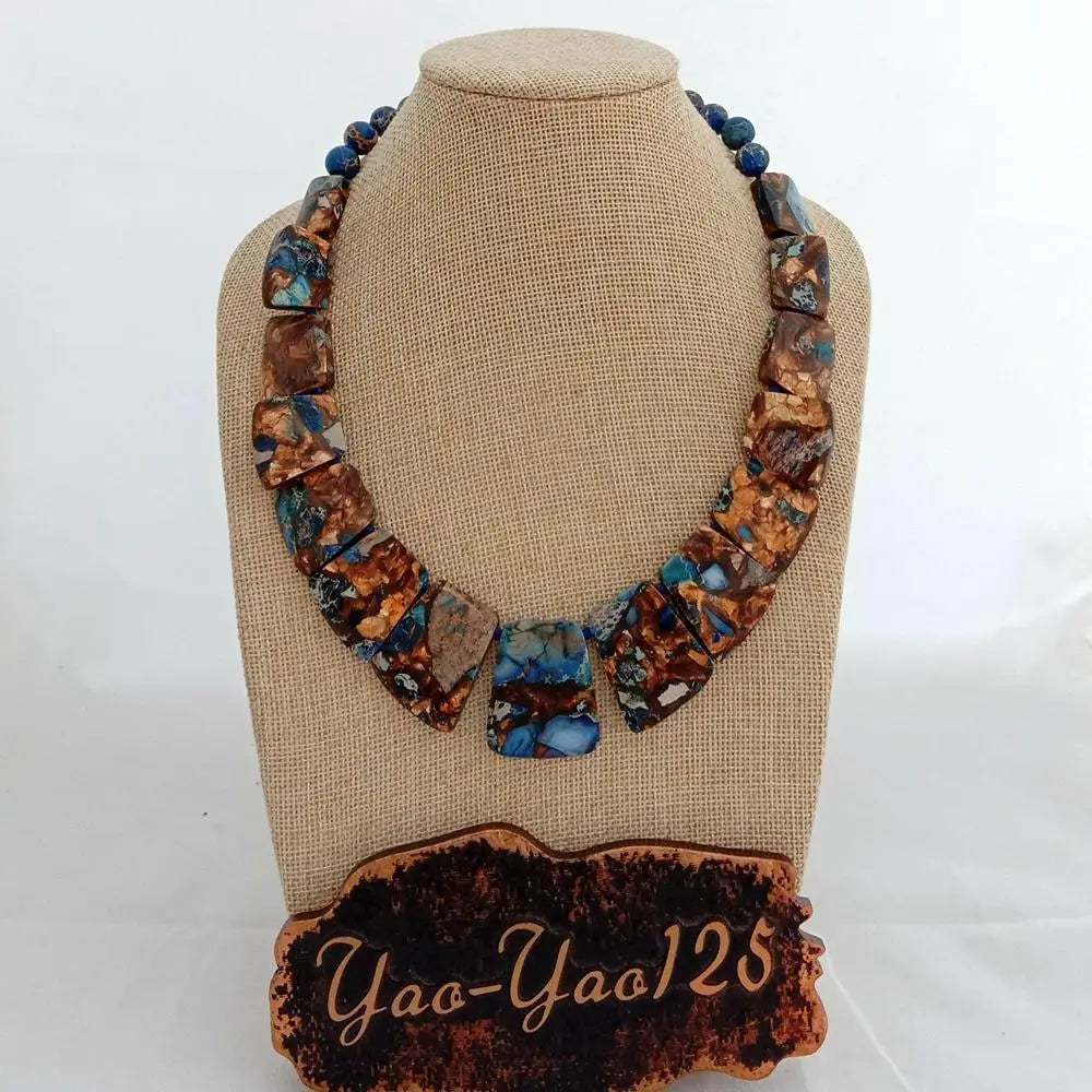 YYGEM 19''  Mixed Color Sea Sediment Imperial Jasper Graduated Necklace