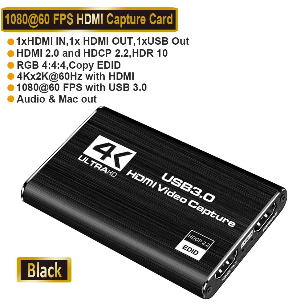 Navceker USB 3.0 HDMI Game Capture Card 1080P 4K placa de video Reliable streaming Adapter For Live Broadcasts Video Recording