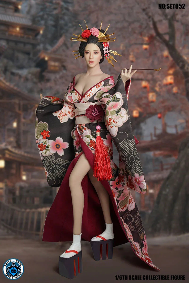 Auf Lager SET052 1/6 Japanische Geisha Oiran Japanische Sengoku Kopfskulptur Kimono Kostüm Kleidung Set Modell für 12'' Körper