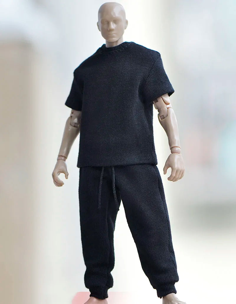 Herrenkleidung im Maßstab 1/12, lässige Sport-Kapuzenpullover-Hose, kurzärmliges T-Shirt, Zubehörmodell für 6-Zoll-Actionfigurenkörper