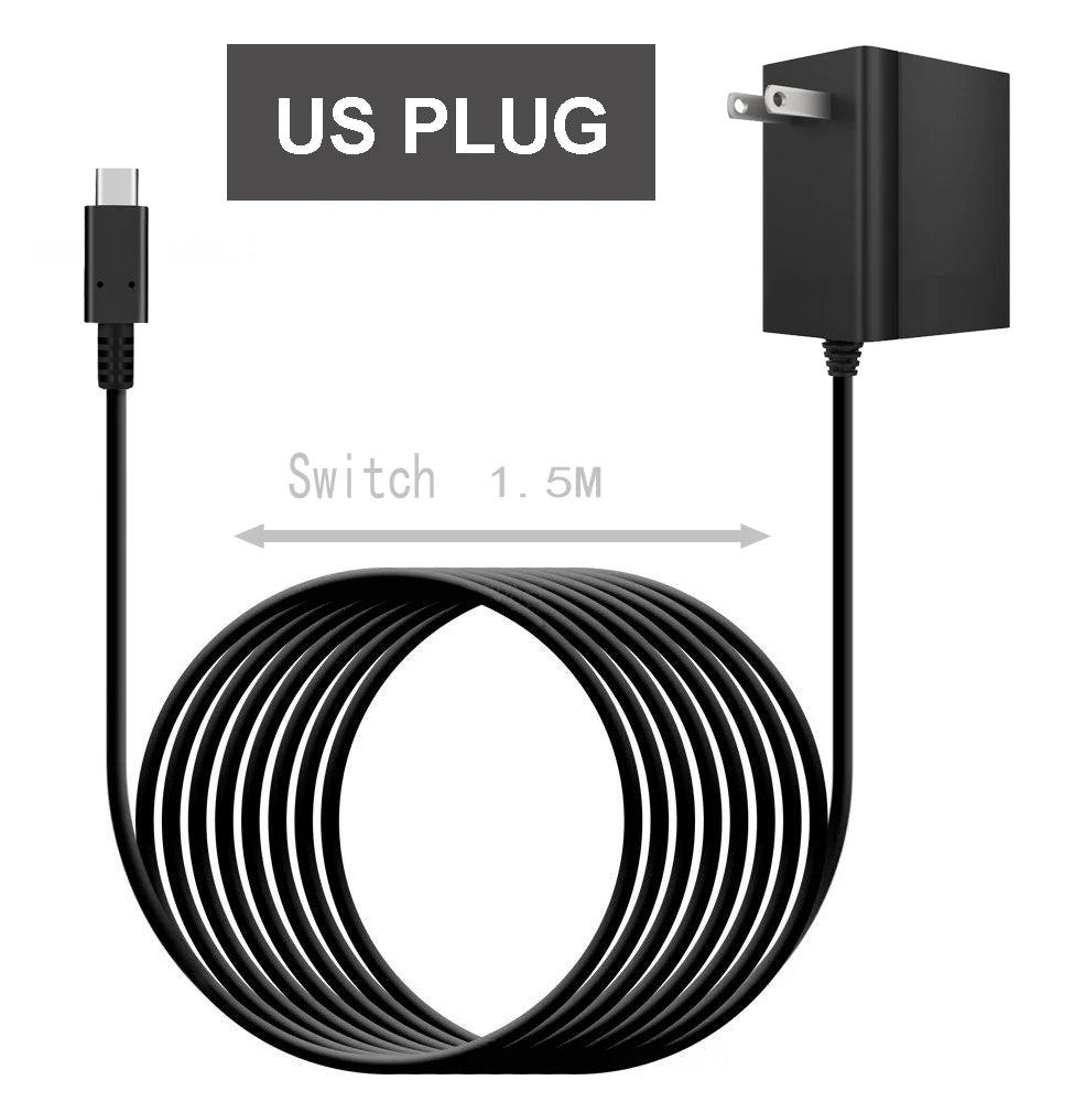 Nintend Switch 5 V 3 A / 15 V 2.6 A  Power Supply Travel Charger With 1.5 m USB Type C Charging Cable Support TV for Switch Lite