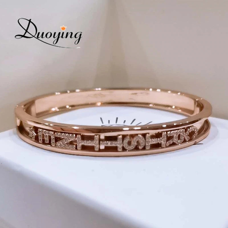 Duoying DIY Slider Charms Armreifen Benutzerdefinierte Namensarmbänder Armreif Zirkonia Buchstaben Geburt Sternzeichen Personalisierte Armreifen Namensarmreifen