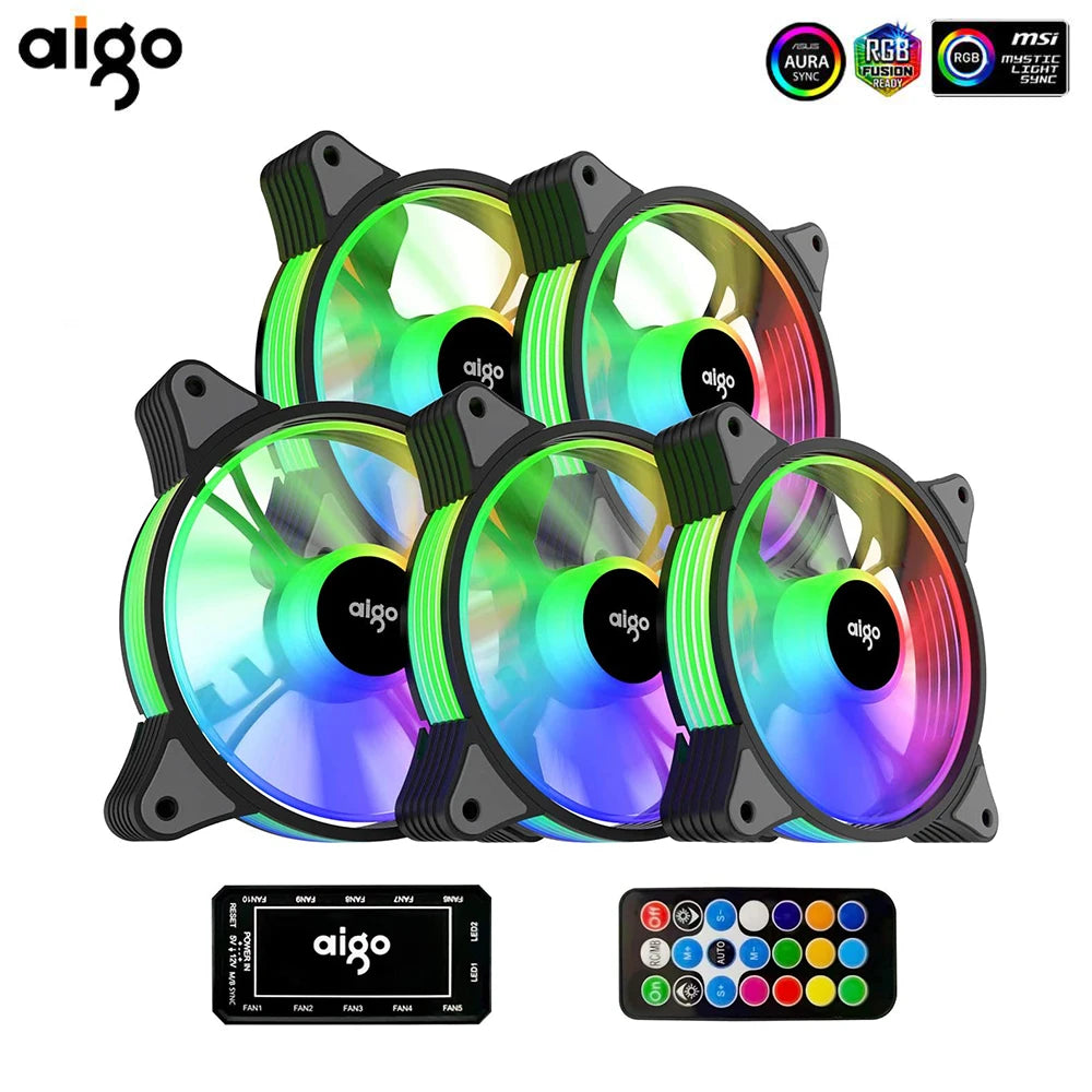 Aigo AR12 120mm PC-Computergehäuselüfter RGB-Kühlkörper Aura Sync SATA-Anschluss 12cm Kühler Argb Silent Controller Lüfterkühlung Ventilador