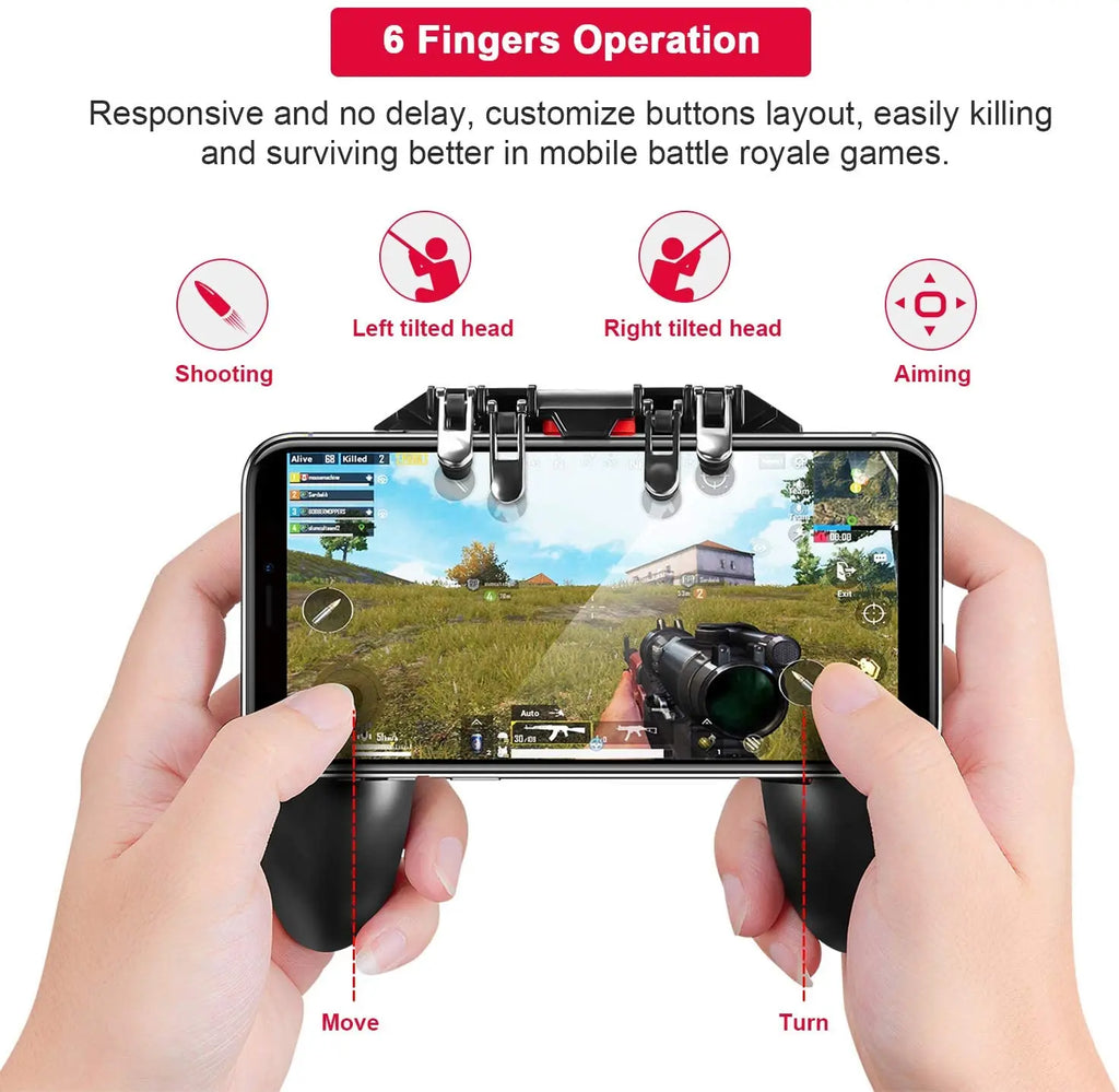 Universal PUBG Mobile Gamepad Controller Joystick with 6-Finger Keys for FPS Gaming Compatible with iOS And Android
