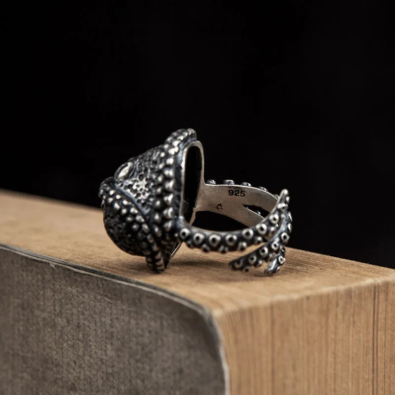MKENDN Gothic-Ring mit Meerestieren, 100 % 925er Sterlingsilber, Oktopus-Bikerring für Männer und Frauen, Street-Hip-Hop-Punk, dunkler Schmuck