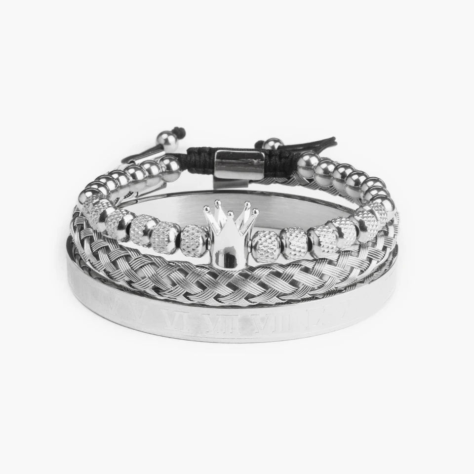 Ailatu 5 Sets Edelstahl Römische Zahl Armreifen Männer Geflochtene Energie Krone Armband Freundschaft Schmuck Kostenloser Logo Service