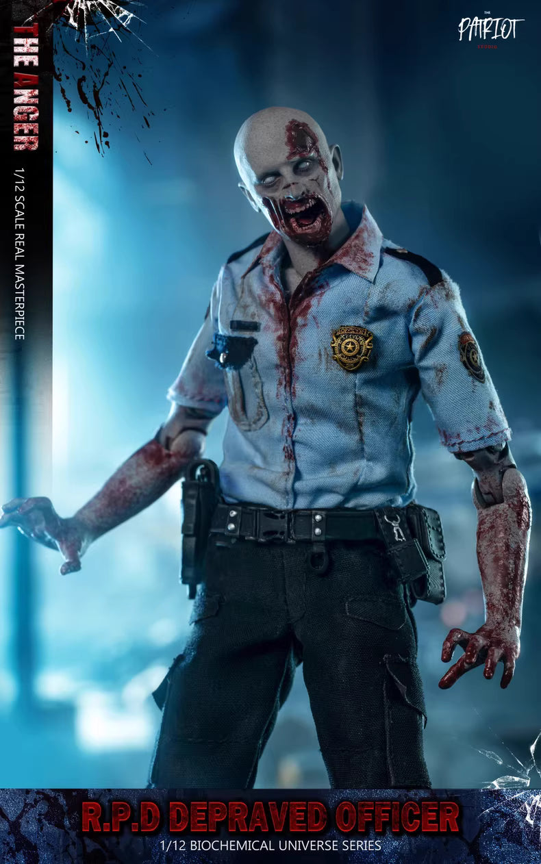 Resident Evil Zombie Police Zombie Patriot - Patriot Studio 1/12 Resident Evil Zombie Raccoon City Zombie Police, Angry One (Open Mouth)