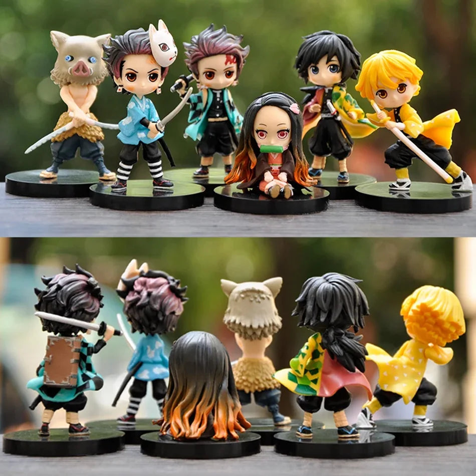 Q Posket Figure Wholesale Demon Slayer Mini Figurine 6pcs/12pcs/Sets Kimetsu No Yaiba Small PVC Dolls Desktop Decoration