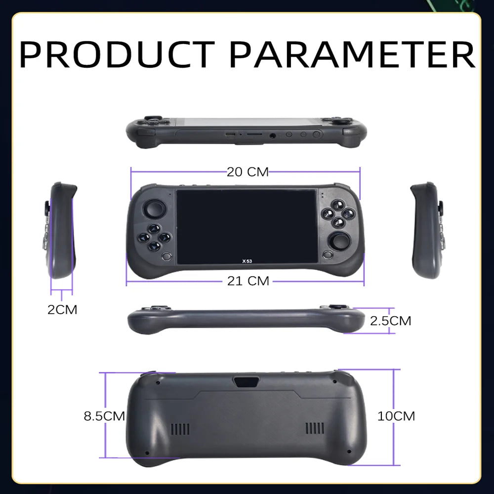 Children's Game Console X53 Handheld Game Console HD 5.1 Inch Large Screen Retro Music Video Playback Watch TV Read E-books