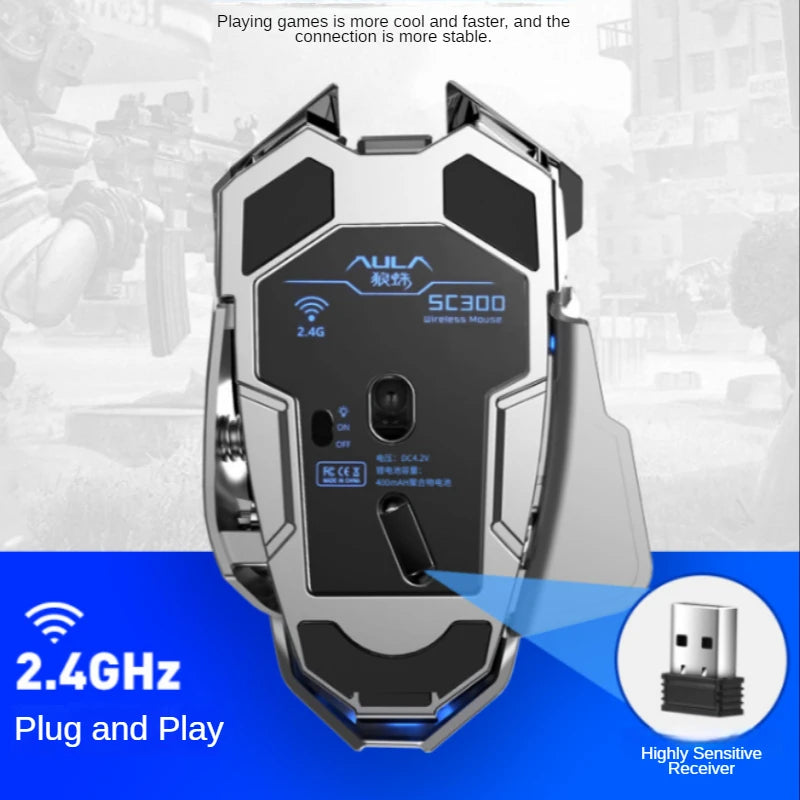 SC300 Wireless Mouse Rechargeable Silent Notebook Desktop Computer Mechanical E-sports Game Home With 4 Color Cool Lights