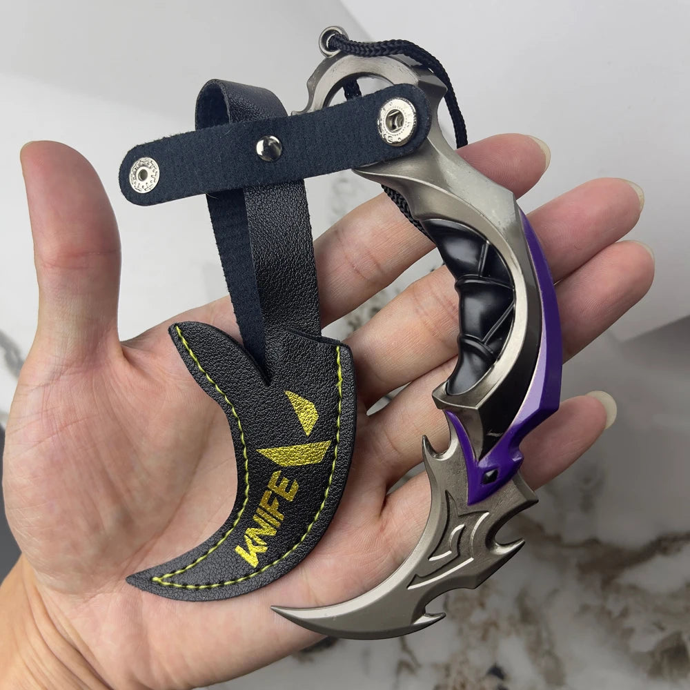 15CM Valorant Game Merch Reaver EP 5 Karambit with Leather Case Zinc Alloy Metal Weapon Model Anti Rust Realistic Craft Toy