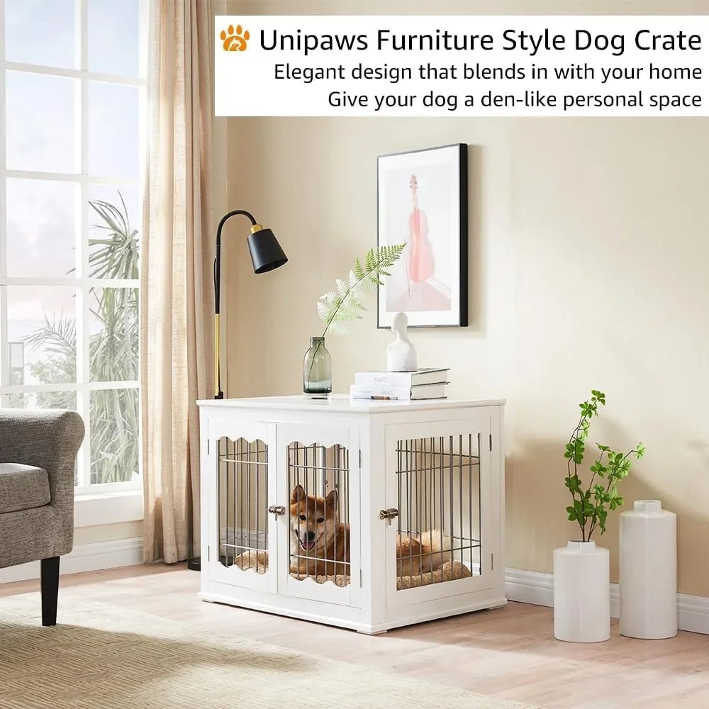 Furniture Style Dog Crate for Medium Dogs, Indoor Aesthetic Puppy Kennel with Wood & Wire Design