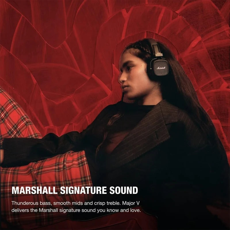 Marshall Major V 5 Wireless Bluetooth Headphone with Mic Foldable Pop Rock Retro Headset Support Marshall Bluetooth App