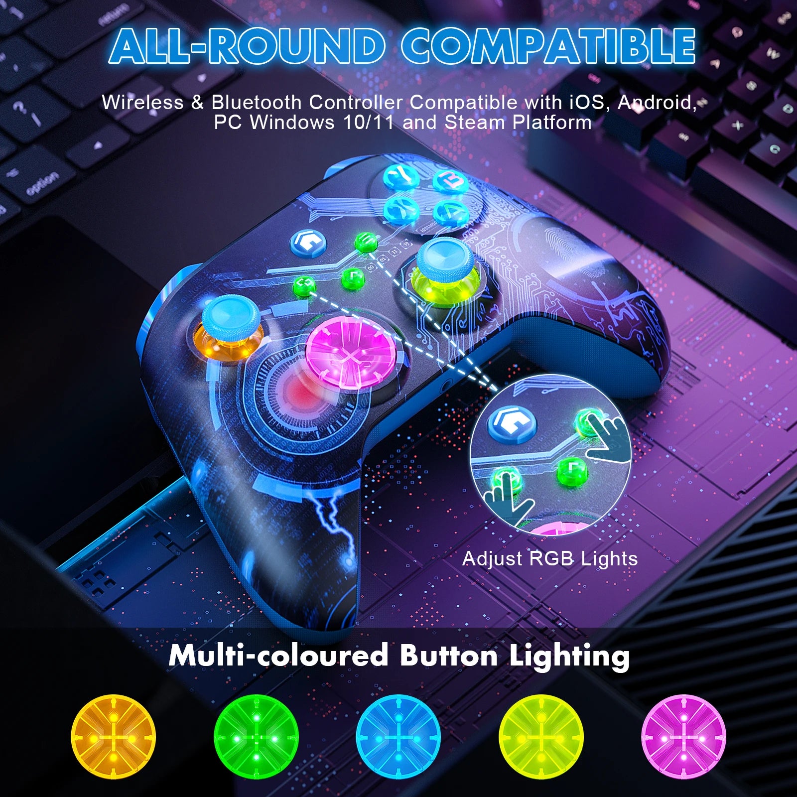 Controller for XBox One/Series S/X/PC Console Wireless Dual Vibration Game Joystick W/ RGB Hall Effect 6-Axis Gyro FUNC Gamepad