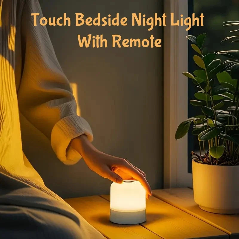 LED Table Lamp With Remote Dimmable Bedside Lamp For Bedroom Tricolor RGB 16Color Change Touch Night Light Rechargeable Portable