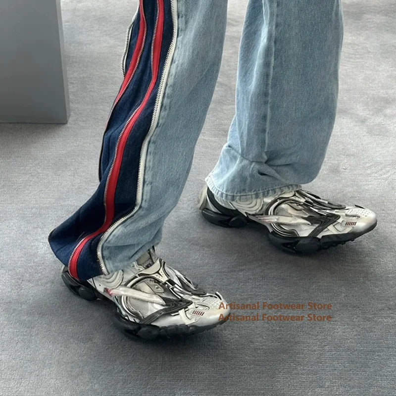 Sneaker mit dicker Sohle für Damen und Herren, atmungsaktive Laufstegschuhe, Unisex-Schnürschuhe, Freizeitschuhe für Herbst und Sommer