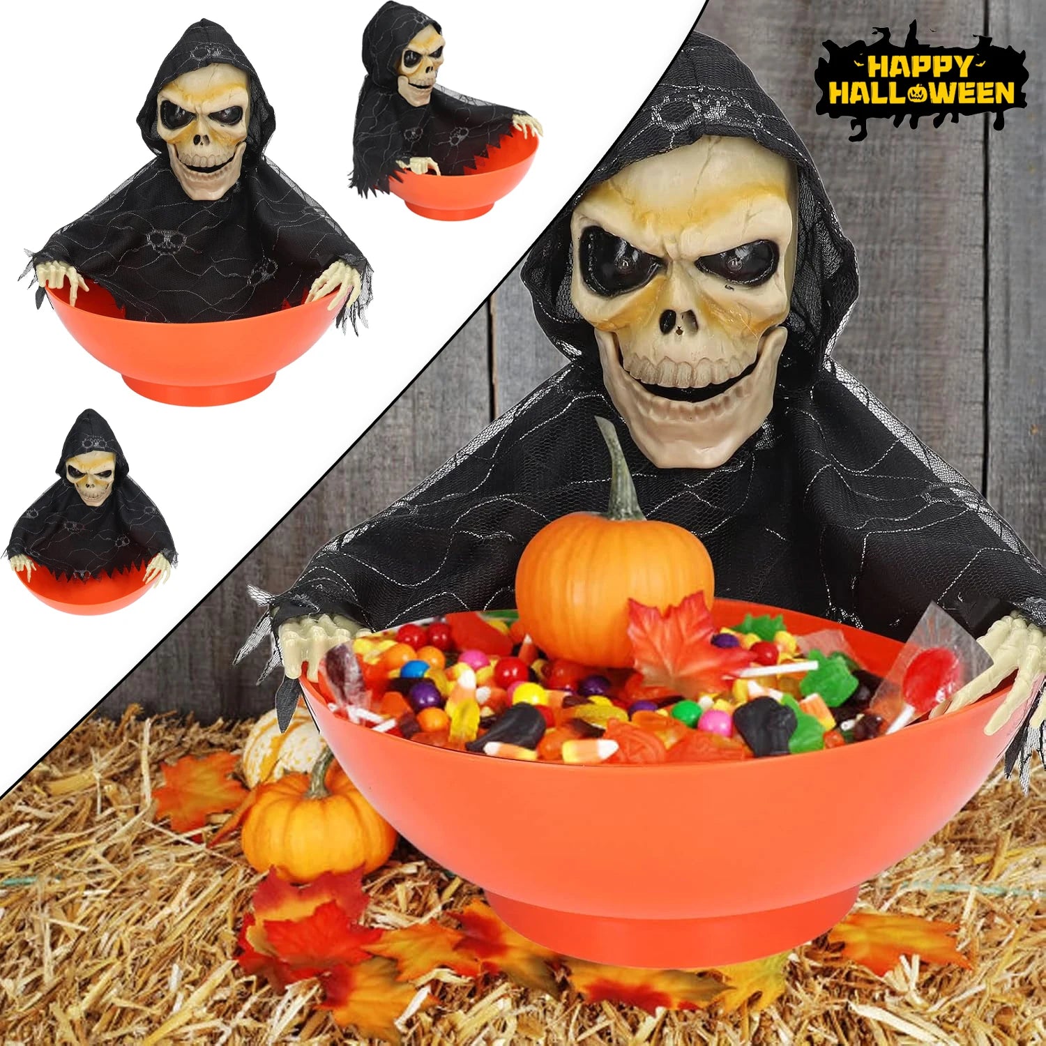 Glowing Swing Ghost Bowl Halloween Motion Sensor Screaming Head Extension Terrifying Fruit Display Haunt Tech Party Essential