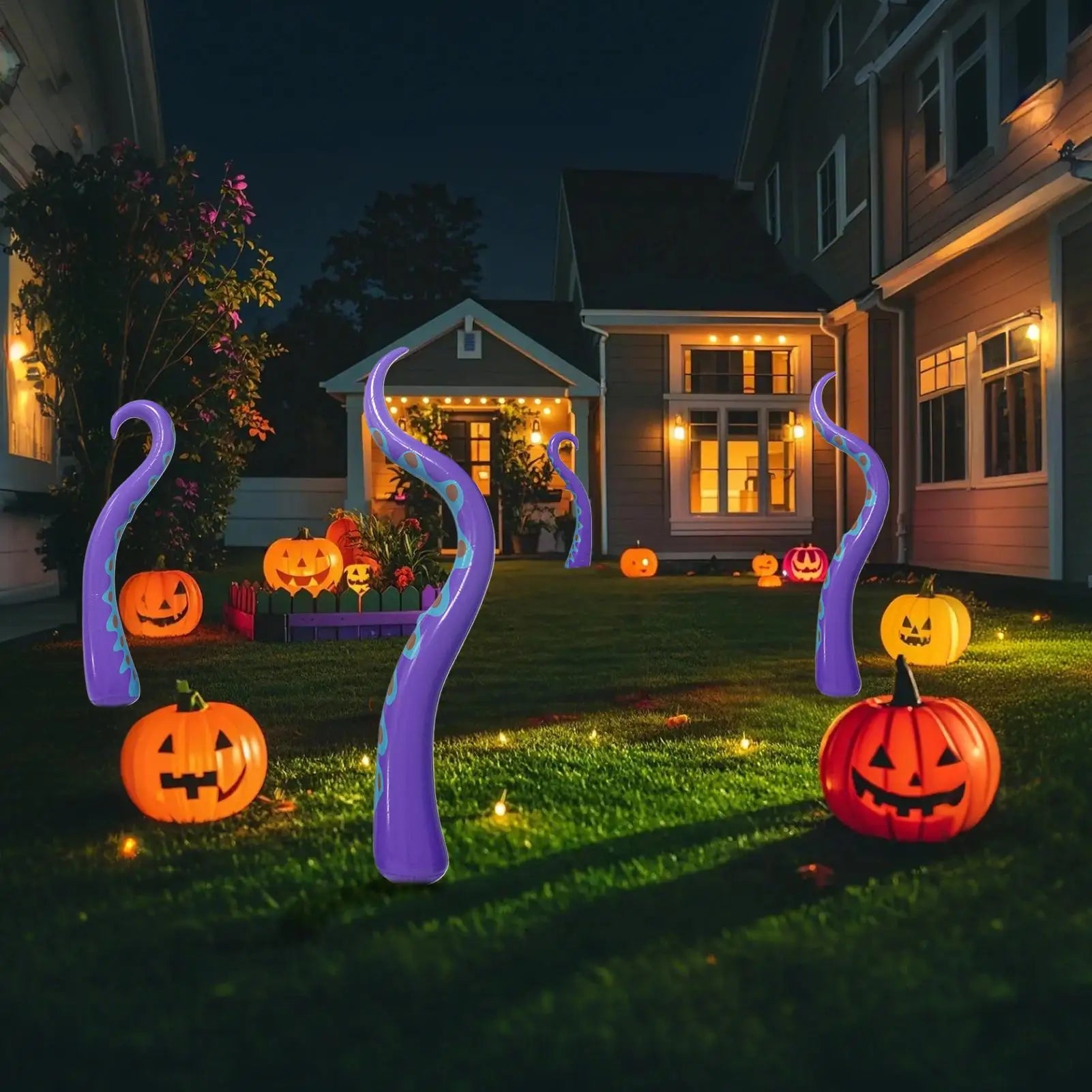 4 Pieces Outdoor Giant Octopus Tentacles Halloween Puppet Halloween Inflatable Decor Holiday Party Yard Lawn Decoration