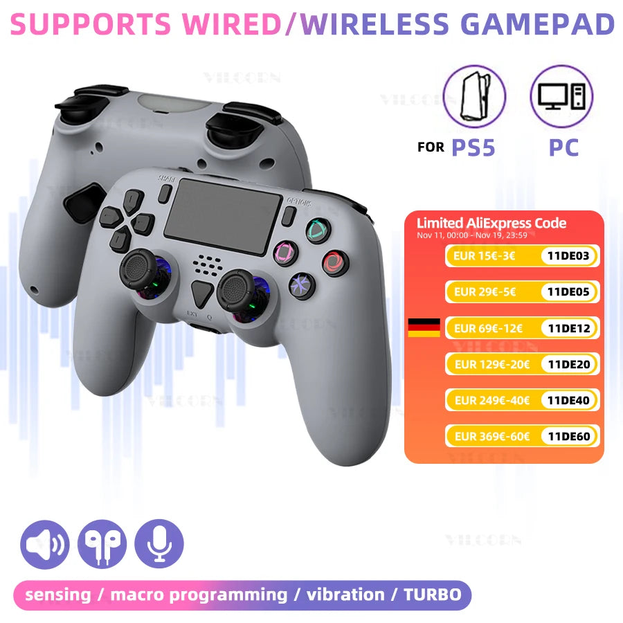 Wireless Gamepad for P5 Bluetooth-compatible Game Controller for P5/P5 Slim/P5 Pro Joystick with Macro Programming