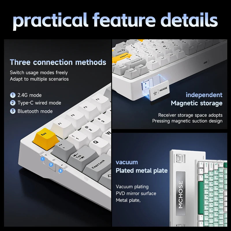 MCHOSE G75Pro Tri-Mode Wireless Mechanical Keyboard Hot-Swappable Switches layout RGB Backlit