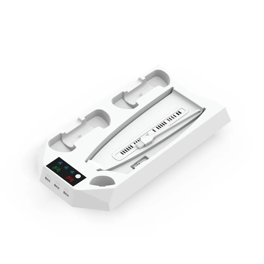 For PS5/PS5 Slim/PS5 Pro Stand with Headphone Hook Cooling Stand & Controller Charging Station for PS5 with 3 Levels Cooling Fan