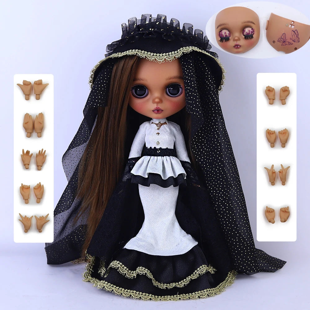 ICY DBS Blythe Doll 1/6 jiont Body 30cm Hand-Painted Set Black Skin Lilac Makeup BJD Toy Fashion Gift