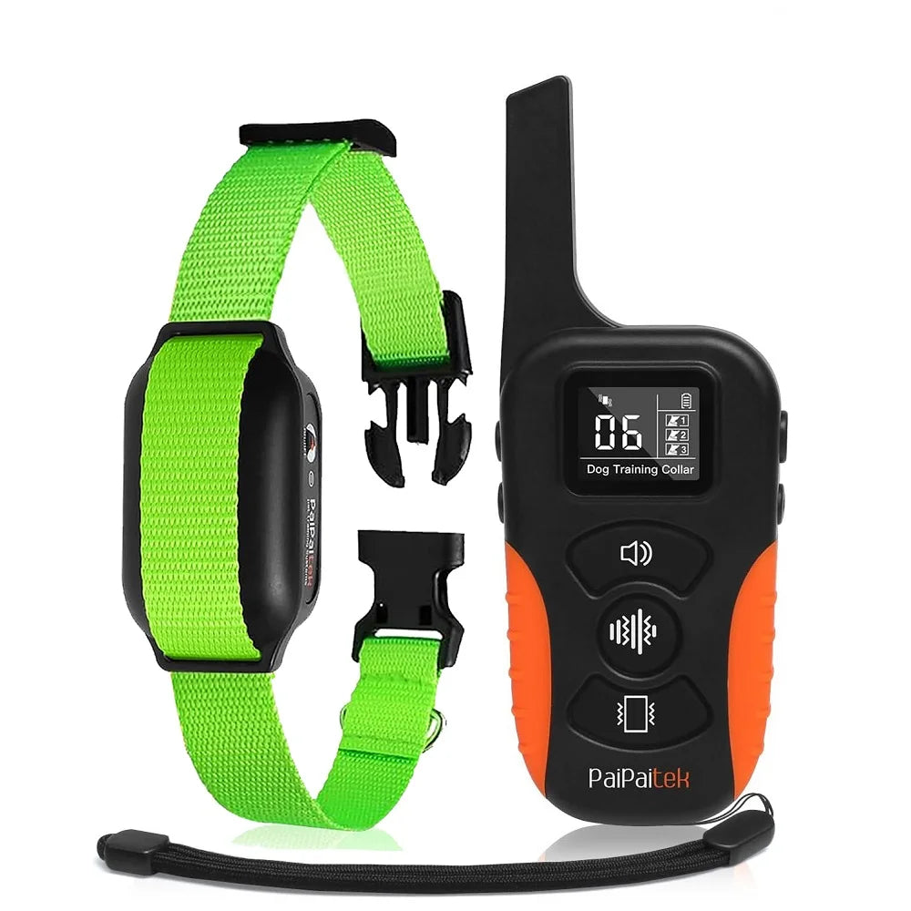PaiPaitek Hundeerziehungshalsband mit Fernbedienung, 1000 m Reichweite, kein Stromschlag, Vibrationsalarm, nur Piepton und Vibration, wasserdicht und wiederaufladbar