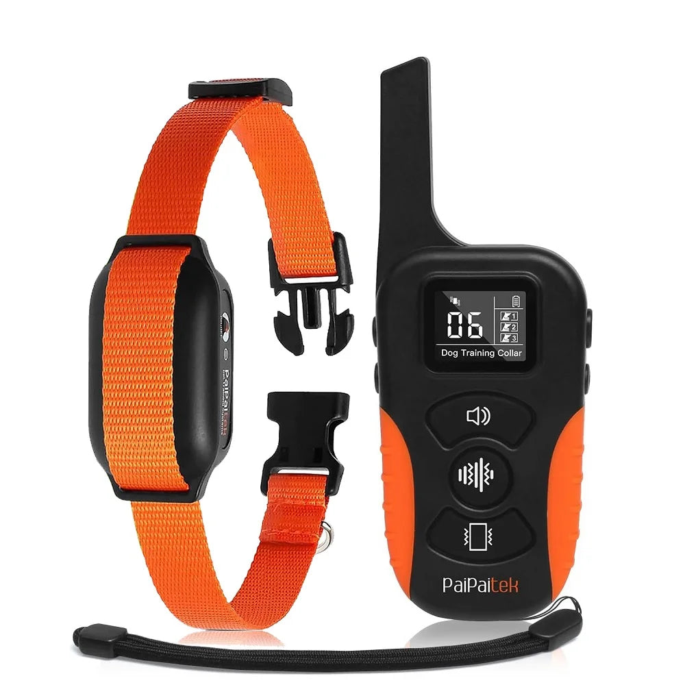 PaiPaitek Hundeerziehungshalsband mit Fernbedienung, 1000 m Reichweite, kein Stromschlag, Vibrationsalarm, nur Piepton und Vibration, wasserdicht und wiederaufladbar