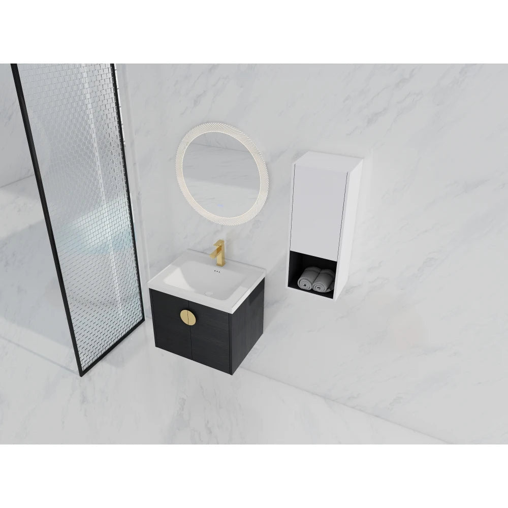 24" Wall-Mounted Bathroom Vanity With Ceramic Sink and Side Cabinet, Soft Close Doors, Combination Cabinet(KD-Packing)