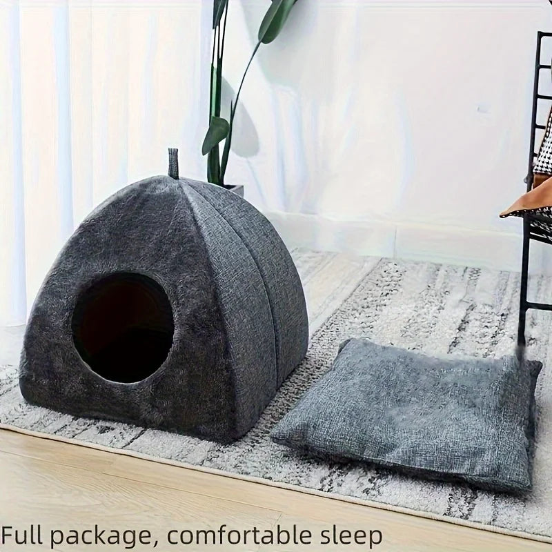 1pc Cozy Semi-enclosed Cat Bed - Dogs/cats Pet Tent Cave For Comfortable Sleeping And Nesting
