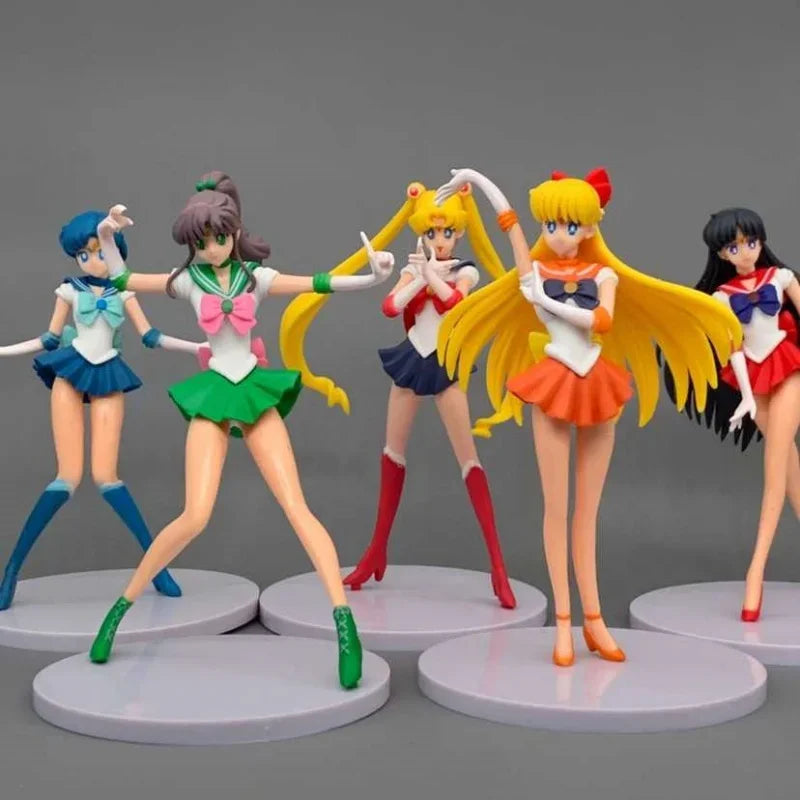 5pcs-Set Sailor Moon Action Figure Q Version Kawaii Sailor Mars Jupiter Mercury Venus  Model Toy Collection Doll Desktop Decor