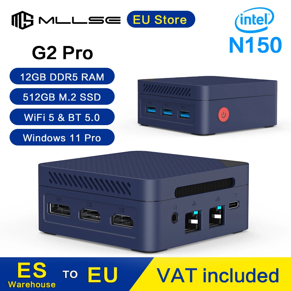 MLLSE G2 Pro Mini PC Intel Twin Lake N150 Processor LPDDR5 12GB RAM 512GB SSD WiFi 5 BT5.0 Win11 Mini Desktop Computer