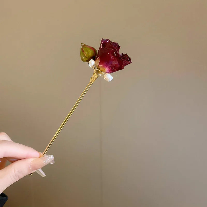 Vintage Rose Pearl Hairsticks for Women New Chinese Style Hairpin Fashion Hairpin Hair Clasp Charms Flower Hair Accessories